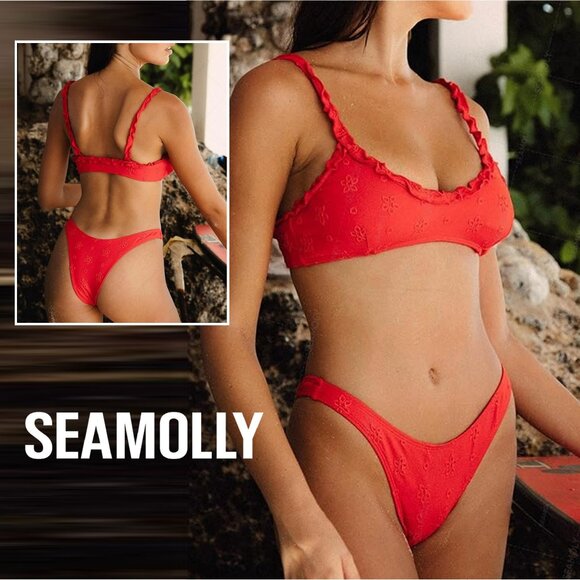 Seamolly Other - 𝗦𝗘𝗔𝗠𝗢𝗟𝗟𝗬 Floral Jacquard Ruffles Tank Style Bikini Set 👙 NEW WITH TAGS!